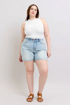Judy Blue Full Size 2 Button Denim Shorts with Pockets Plus Size