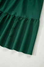 Blackish Green Solid Long Sleeve Button V Neck Tiered Maxi Dress