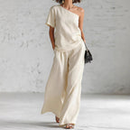 Women's Wide-Leg Pants & Top Set – 2-Piece Three-Quarter Sleeve Outfit