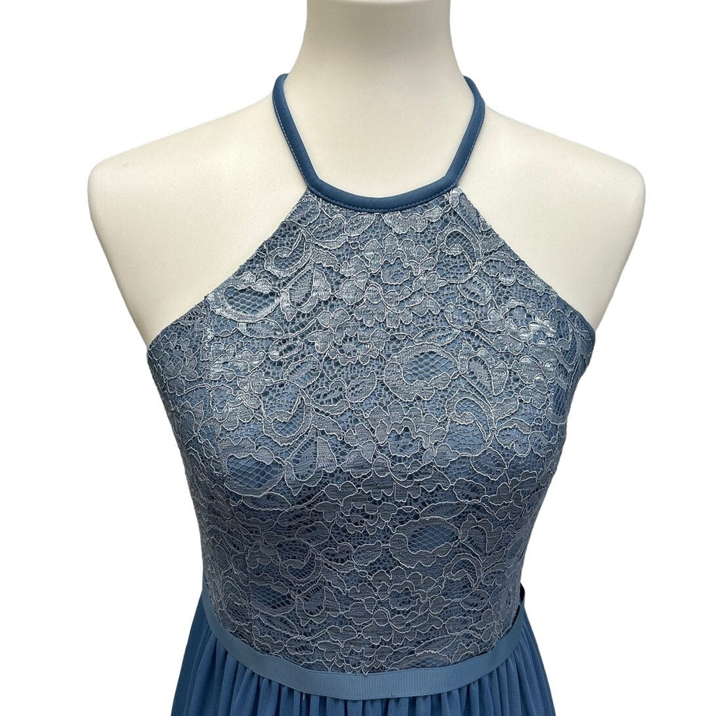 David's Bridal Womens Size 4 Sleeveless Lacy Blue Long Bridesmaid's Dress