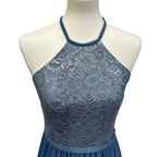 David's Bridal Womens Size 4 Sleeveless Lacy Blue Long Bridesmaid's Dress