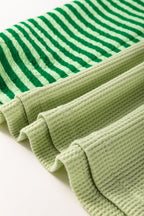 Mint Green Striped Patchwork Textured Colorblock 3/4 Sleeve Knit Top