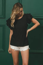BiBi Birdseye Texture Layered Ruffle Top