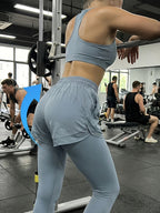 2pcs Faux 2pcs Athletic Pants Color-block Design with Built-in Pockets