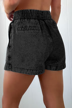 Black Drawstring High Waist Pocketed Denim Shorts