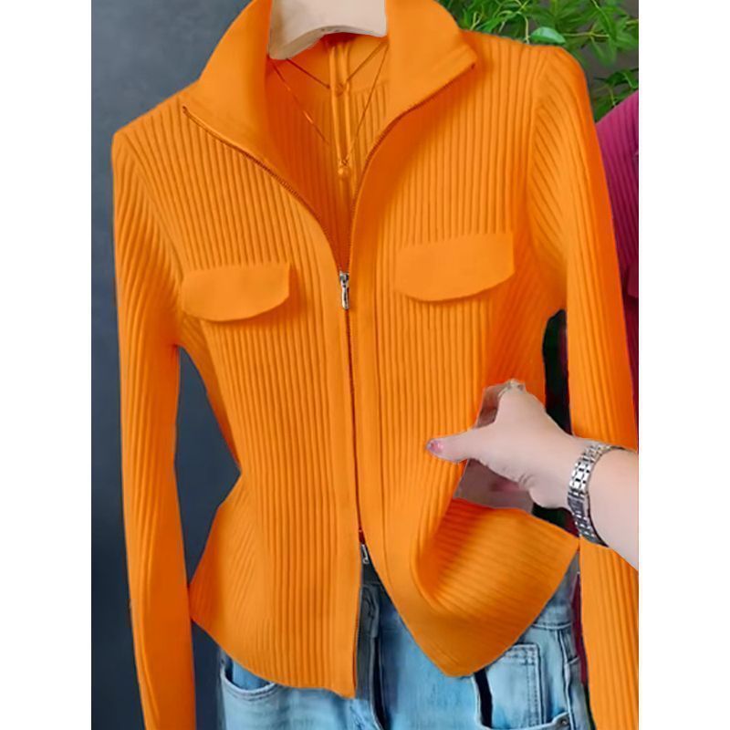 Polo Collar Solid Color Sweater All-match Long Sleeve