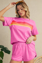 Beau Blue Colorful Striped Casual Tee