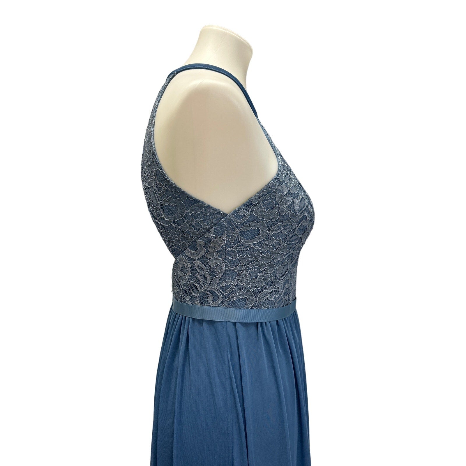 David's Bridal Womens Size 4 Sleeveless Lacy Blue Long Bridesmaid's Dress