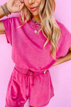 Bonbon Drawstring Waist Backless Short Sleeve Romper