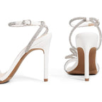 Dream Pairs Womens 10 White Silver Rhinestone Bow Ankle Strap 4.5" Heels Shoes