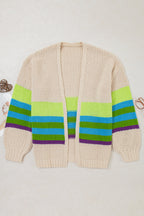 Parchment Color Block Crochet Open Front Plus Size Cardigan