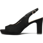 Dream Pairs Womens Size 8 Black Faux Suede Open Toe 3.5" Heel Slingback Shoes
