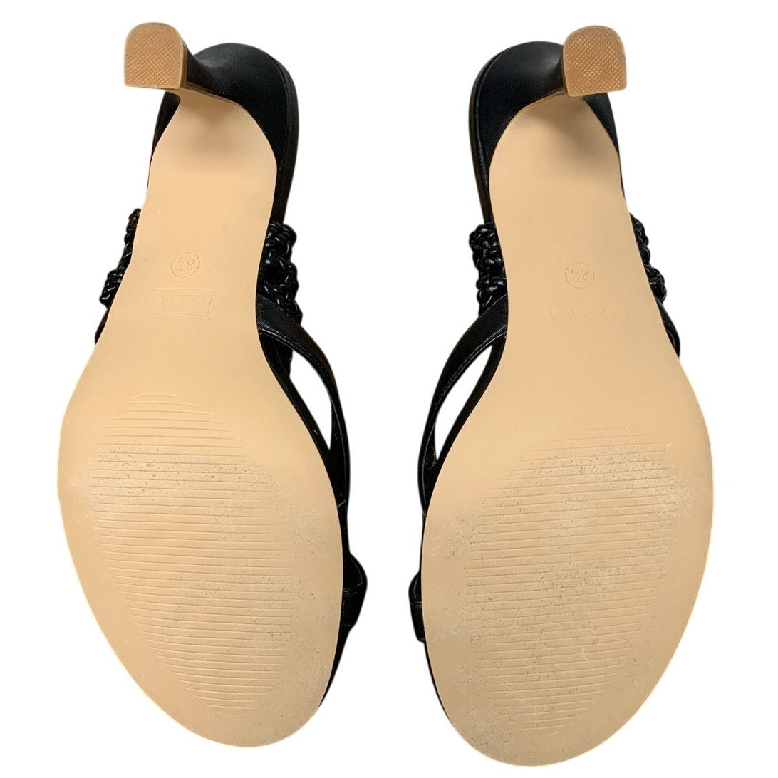 Coutgo Womens Size 8.5 Black Mesh Strap 3" Heel Open Toe Thong Sandal Shoes