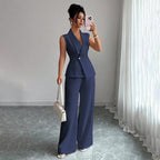 Women's Sleeveless Blazer & Straight-Leg Pants Two-Piece Set