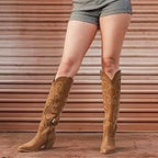 Rollda Womens Size 9 Brown Faux Leather 3" Block Heel Western Cowboy Boots