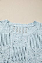 Mint Green Pointelle Knit Patterned Scalloped Trim Short Sleeve Sweater