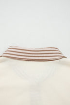Khaki Stripe Plus Size Color Block Patchwork Half Button Long Sleeve Peplum Blouse