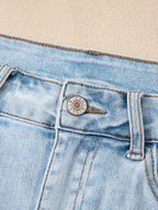 High Rise Distressed Raw Hem Denim Shorts