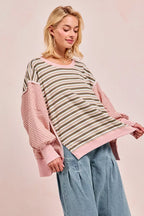 BiBi Stripe Mixed Top With Cut Edge And Reverse Outseam