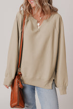 Parchment Raw Edge Exposed Seam Raglan Sleeve Side Slit Sweatshirt