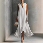 Women's Deep V-Neck Sleeveless Asymmetrical Maxi Dress – Patchwork