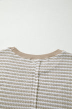 Black Stripe Ribbed Trim Drop Shoulder Long Sleeve Oversized Top
