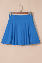 Blue A-line Draped High Waist Pocketed Lined Skort