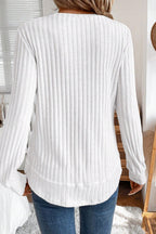 Black Ribbed Texture Round Neck Long Sleeve Rounded Hem Knit Top