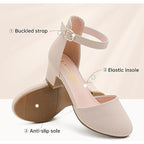 Laurmosa Big Girl Size 4 Pink Closed Toe 2" Chunky Heel Ankle Strap Sandal Shoes