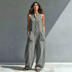 V-Neck Sleeveless Striped Loose Cropped Jumpsuit | 3 Colors S–3XL
