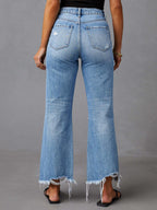 Distressed Raw Hem Jeans with Pockets
