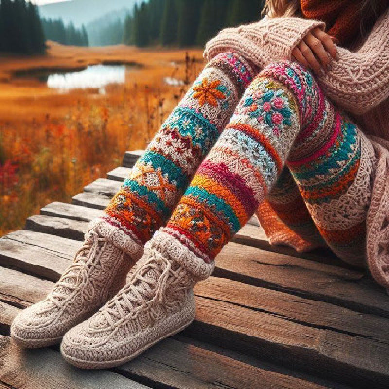 Womens All-Match Fashionable Printed Knitted Leggings