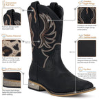 Rollda Boys Size 1 Black Faux Leather Embroidered Low Heel Western Cowboy Boots