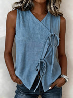 Bow-Tied V-Neck Sleeveless Tank Top – 5 Colors, S–XXL
