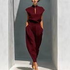 Women's Chinese-Style Satin Short-Sleeve Top & Pants Set