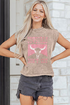 Smoke Gray Cowboy & Beer Western Graphic Mineral Wash Tank Top