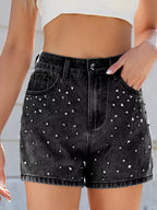 Studded High Waist Denim Shorts