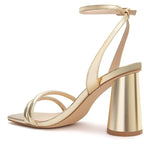 Viciously Vixen Womens 7 Shiny Gold 4" Block Heels Open Toe Ankle Strap Shoes