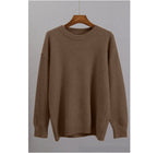 Womens Knitted Crew-neck Solid-color Loose Sweater