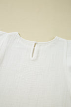 White Crinkled Layered Ruffled Flutter Sleeve Blouse