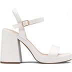 Dream Pairs Women Size 8 White Faux Leather 4.5" Chunky Heel Open Toe Shoes