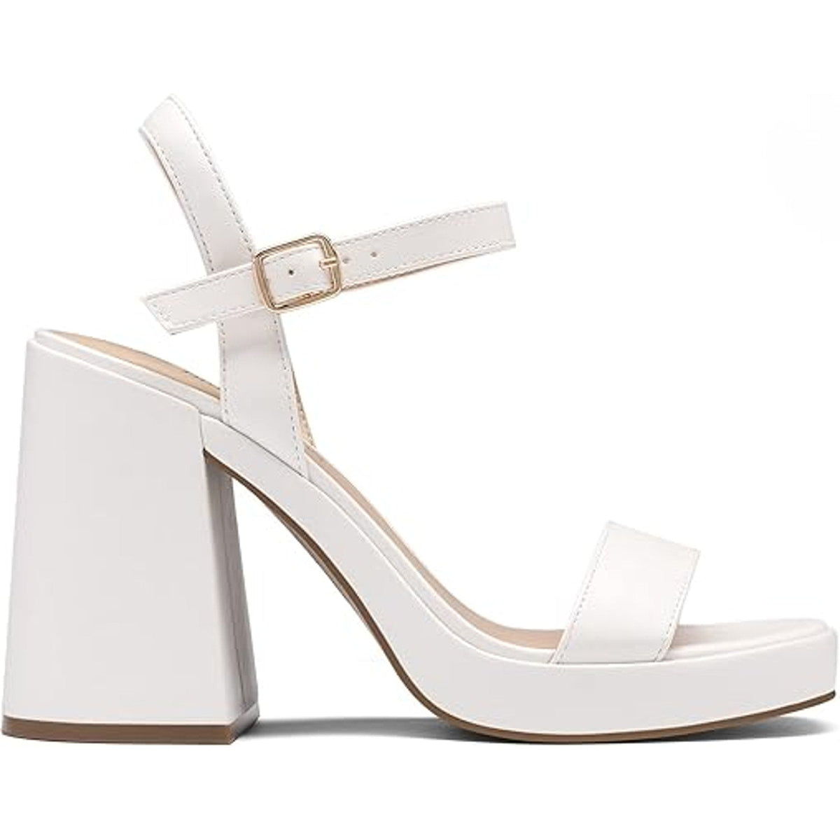 Dream Pairs Women Size 8 White Faux Leather 4.5" Chunky Heel Open Toe Shoes
