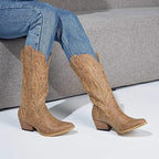 Rollda Womens Size 8 Rugged Brown Embroidered 2" Block Heel Western Cowboy Boots