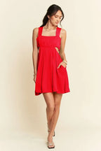 Davi & Dani Washed Satin Cutout Skirt Bandeau Mini Dress