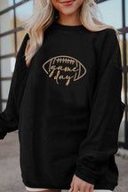 Black Football Graphic Game Day Embroidered Corded Sweatshirt