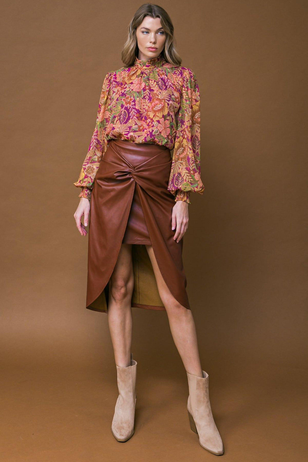 CHOOSE US LEATHER MIDI SKIRT