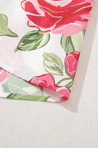 Rose Plus Size Floral Print Frilled Stripes Detail Short Sleeve Blouse