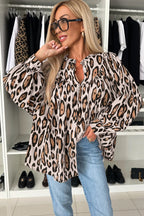 Jet Stream Oversized Leopard Print Balloon Sleeve Casual Shirt