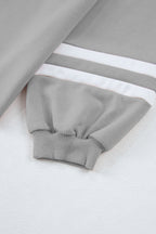 Mineral Red Varsity Stripe Patchwork Puff Sleeve Pullover Drawstring Wide Leg Pant Set