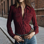 Deerskin Velvet Long Sleeve Patchwork Blouse | Retro Style